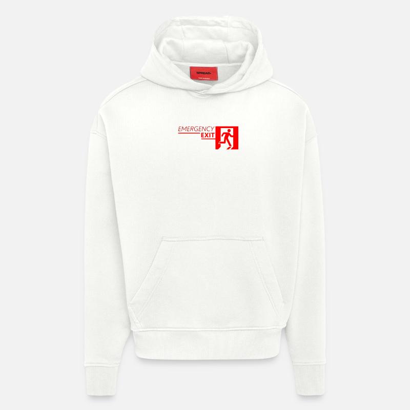 Emergency EXIT Classic Red - Sweat à capuche bio épais oversize fabriqué en UE - OFF WHITE