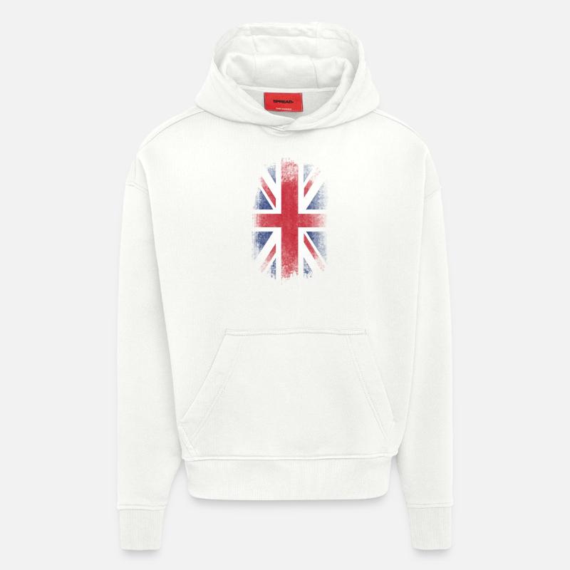 Usé drapeau du Royaume-Uni - Sweat à capuche bio épais oversize fabriqué en UE - OFF WHITE