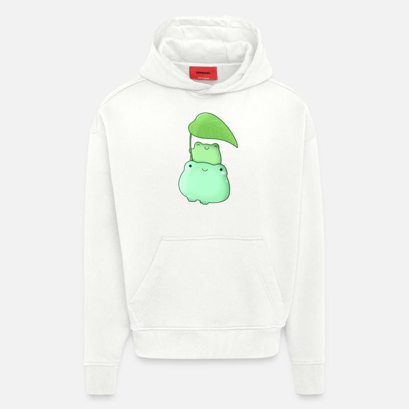 Grenouilles mignonnes avec feuille kawaii - Sweat à capuche bio épais oversize fabriqué en UE - OFF WHITE