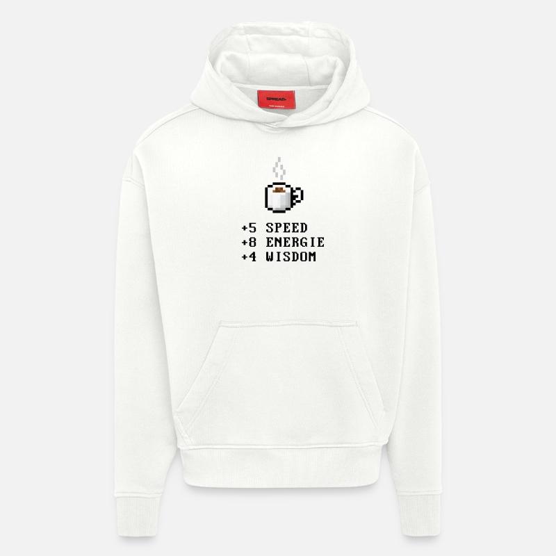 Pixel café avec Stats - Sweat à capuche bio épais oversize fabriqué en UE - OFF WHITE