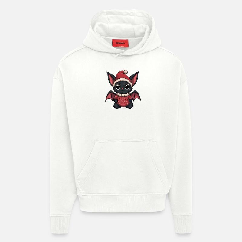 Bande dessinée de Noël chauve-souris - Sweat à capuche bio épais oversize fabriqué en UE - OFF WHITE
