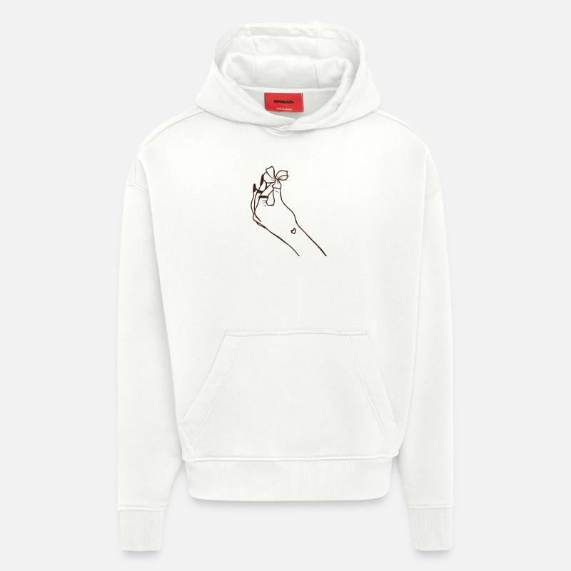 Main avec fleur - Sweat à capuche bio épais oversize fabriqué en UE - OFF WHITE