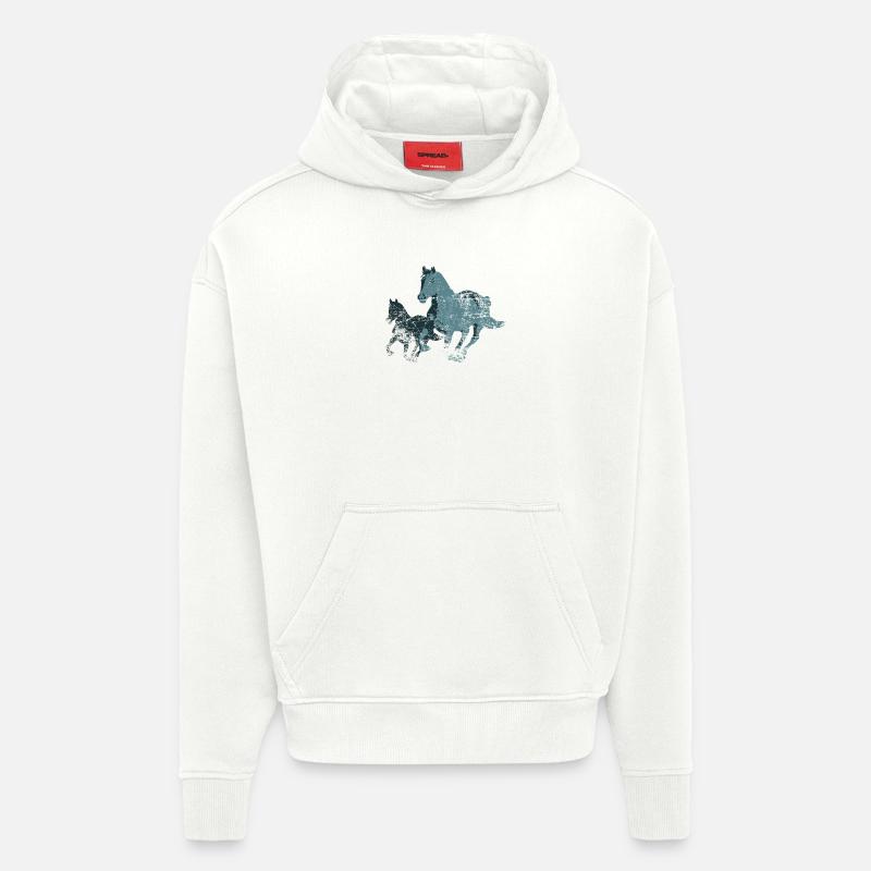 chevaux chevaux - Sweat à capuche bio épais oversize fabriqué en UE - OFF WHITE