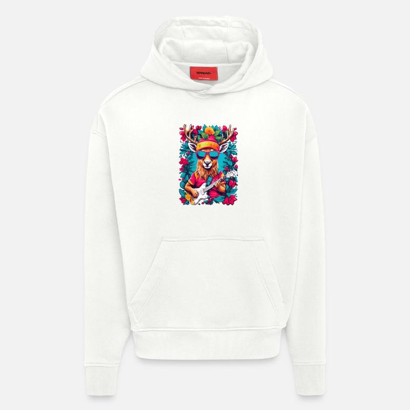 Renne avec guitare - Sweat à capuche bio épais oversize fabriqué en UE - OFF WHITE