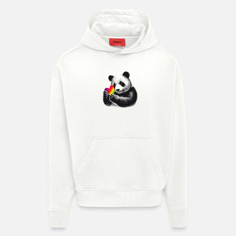 Liebevoller Panda mit Regenbogen-Herz - Hoodie- made by SPREAD - OFF WHITE
