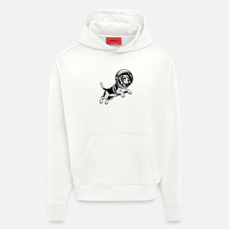 Beagle dans l'espace - Logo d'Astonomy - Sweat à capuche bio épais oversize fabriqué en UE - OFF WHITE