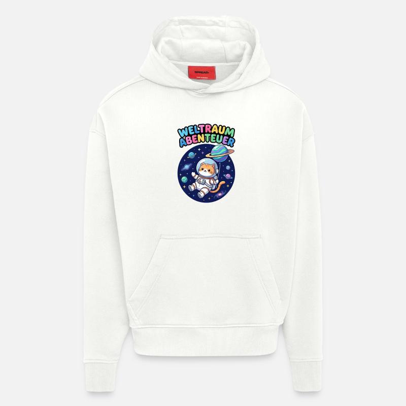 Chat Aventurier de l’Espace - Sweat à capuche bio épais oversize fabriqué en UE - OFF WHITE