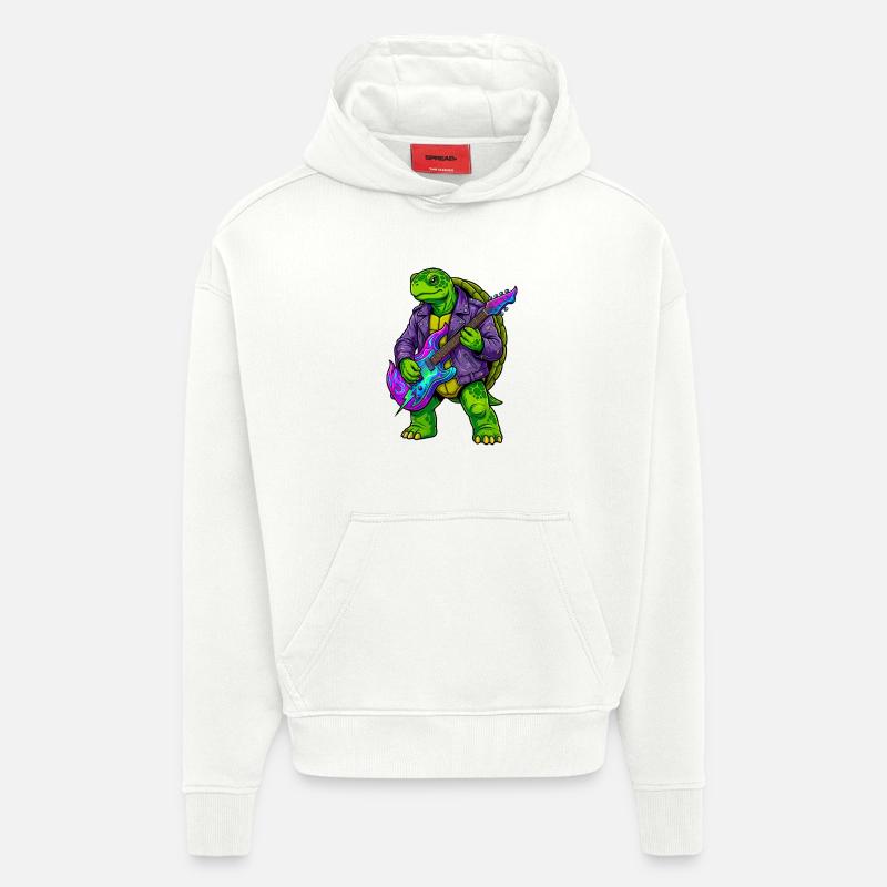 Schildkröte mit Jacke und Neon E-Gitarre - Hoodie- made by SPREAD - OFF WHITE
