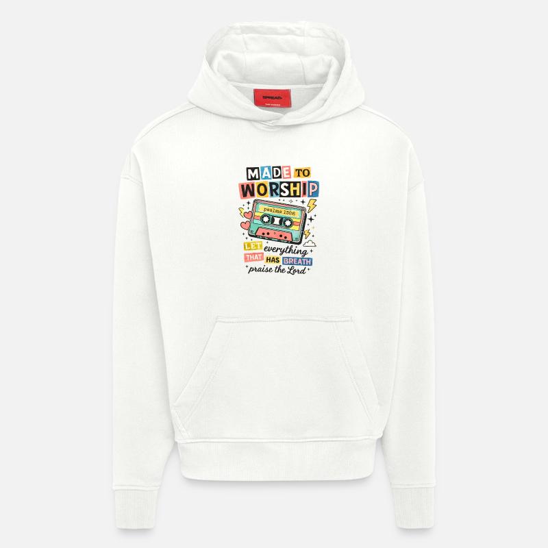 Made to Worship Retro Cassette - Sweat à capuche bio épais oversize fabriqué en UE - OFF WHITE