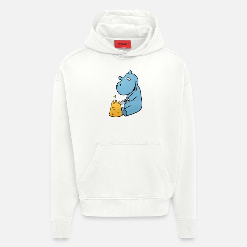 Château de sable d’hippopotame - Sweat à capuche bio épais oversize fabriqué en UE - OFF WHITE