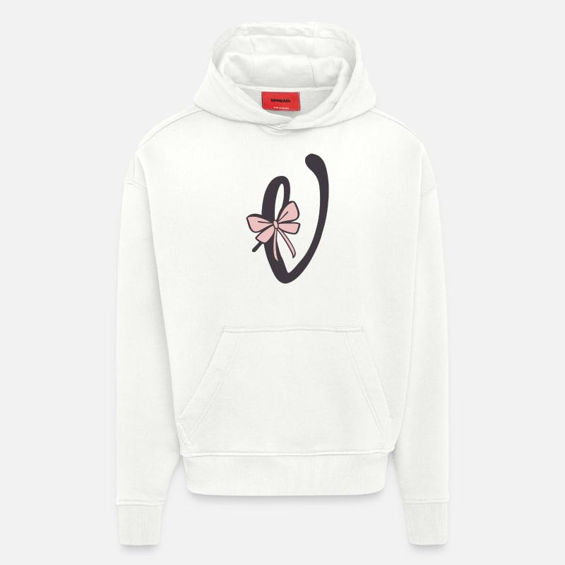 Ruban lettre initiale V - Sweat à capuche bio épais oversize fabriqué en UE - OFF WHITE