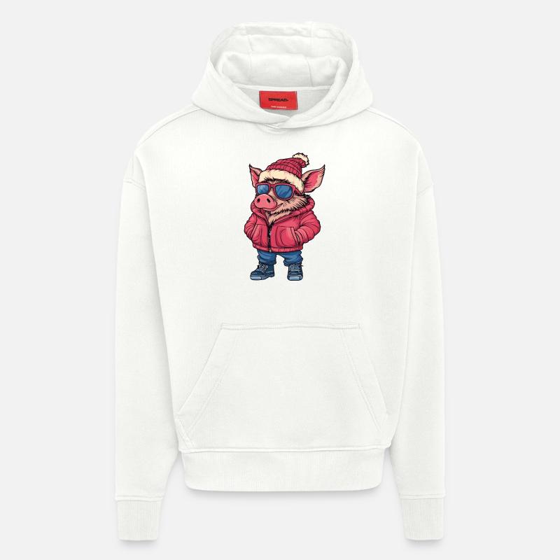 Cochon Cool Comic Sanglier - Sweat à capuche bio épais oversize fabriqué en UE - OFF WHITE