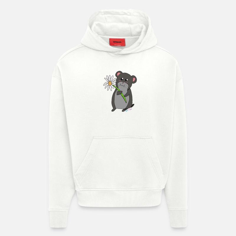 Hamster avec fleur - Sweat à capuche bio épais oversize fabriqué en UE - OFF WHITE
