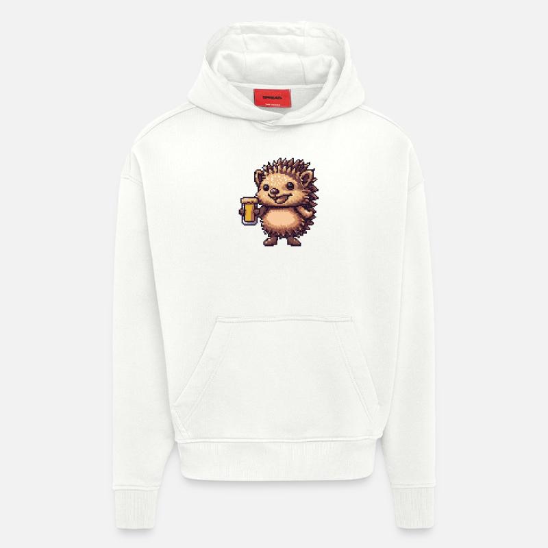 hérisson bière pixel - Sweat à capuche bio épais oversize fabriqué en UE - OFF WHITE