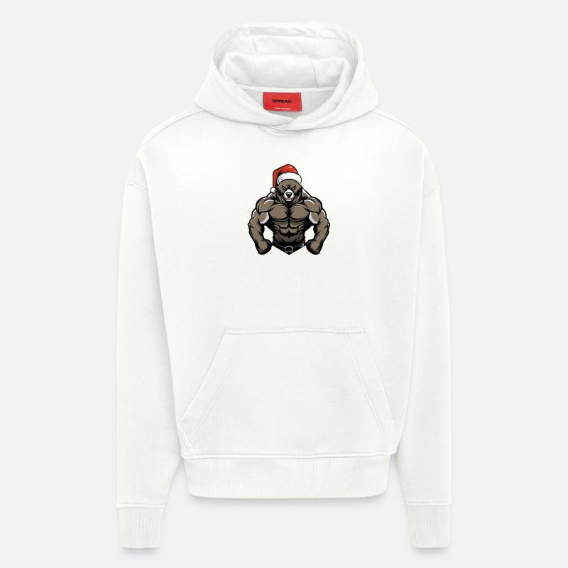 Ours Père Noël - Sweat à capuche bio épais oversize fabriqué en UE - OFF WHITE