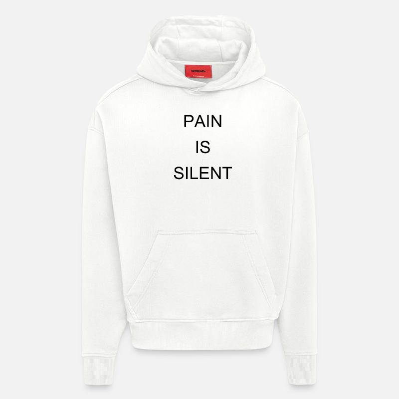 LA DOULEUR EST SILENCIEUSE Arial - Sweat à capuche bio épais oversize fabriqué en UE - OFF WHITE