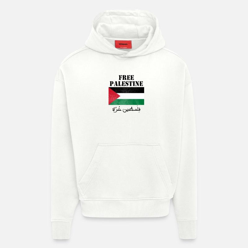 Drapeau de Palestine libre - Sweat à capuche bio épais oversize fabriqué en UE - OFF WHITE