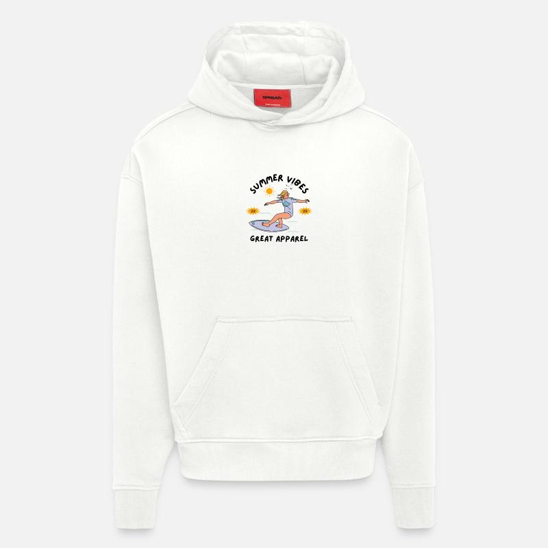 Surfeur d’été sur une planche de surf - Sweat à capuche bio épais oversize fabriqué en UE - OFF WHITE