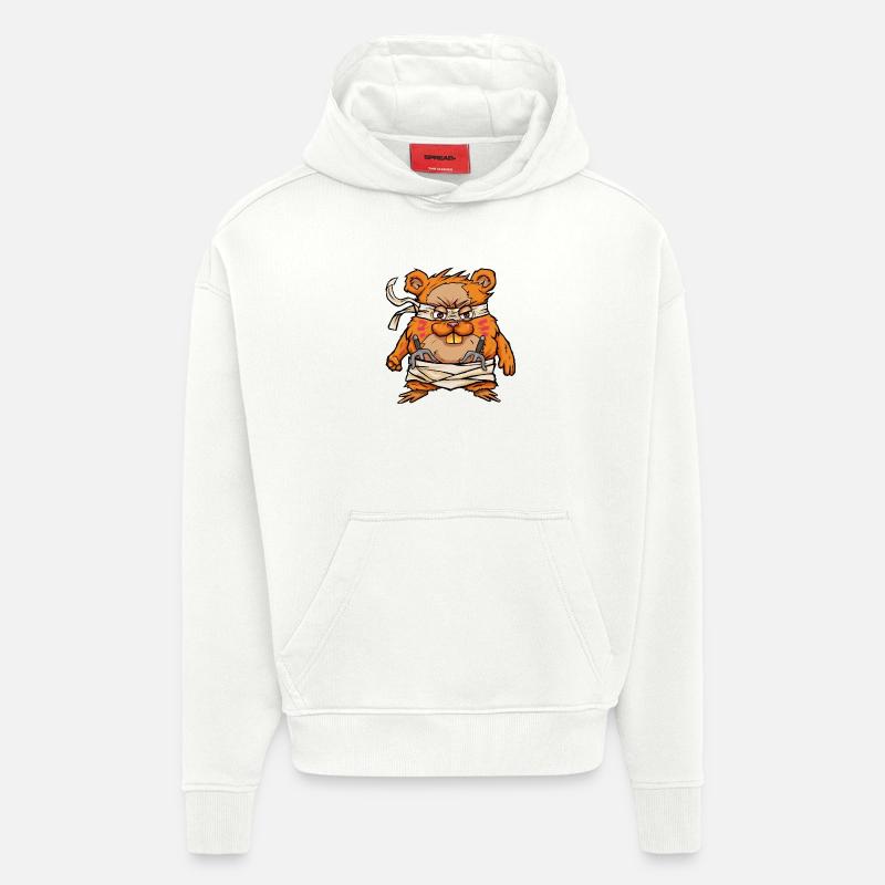 Hamster samouraï kawaii avec épée Hamjitsu - Sweat à capuche bio épais oversize fabriqué en UE - OFF WHITE
