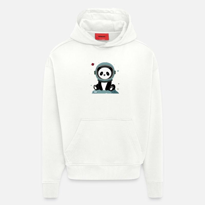 Panda astronaute – Motif spatial imaginatif - Sweat à capuche bio épais oversize fabriqué en UE - OFF WHITE