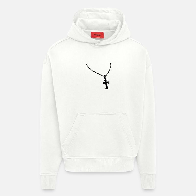 Collier avec croix - Sweat à capuche bio épais oversize fabriqué en UE - OFF WHITE