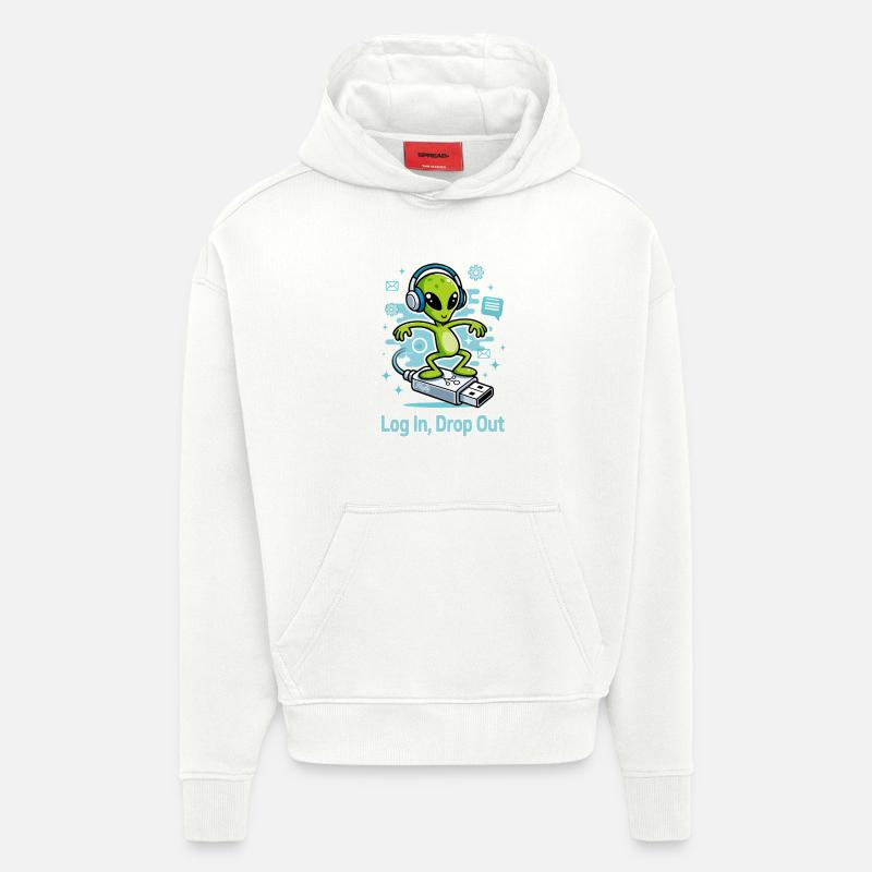 👽 Alien auf dem USB-Surf - Hoodie- made by SPREAD  - OFF WHITE