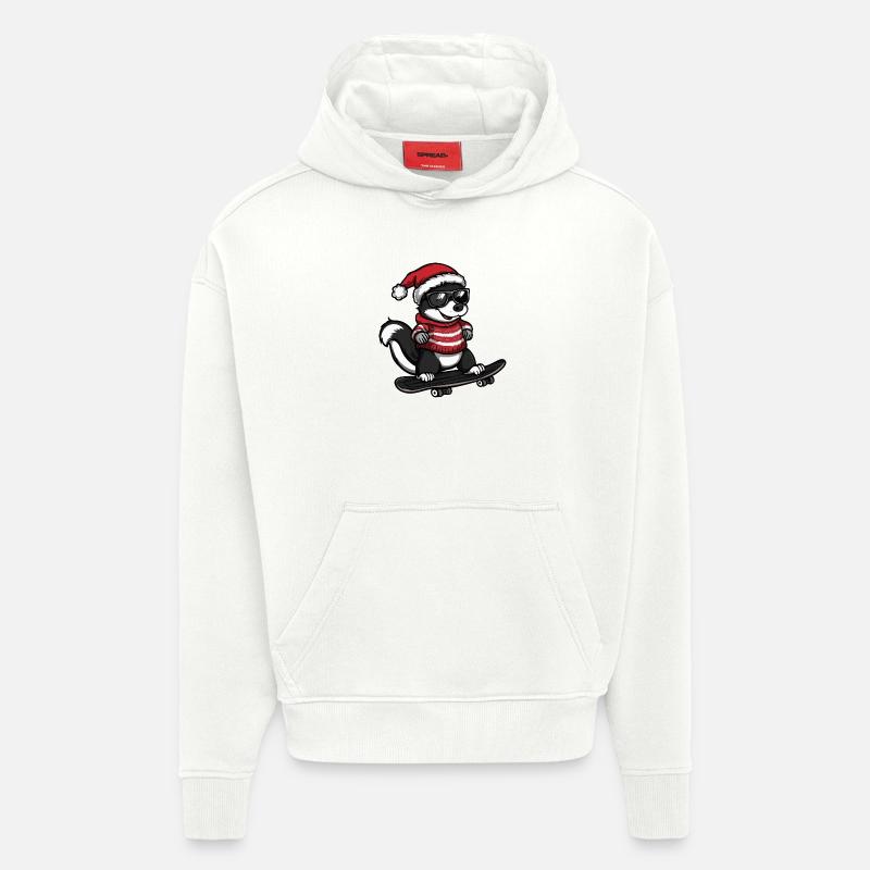 Skunk Noël drôle - Sweat à capuche bio épais oversize fabriqué en UE - OFF WHITE