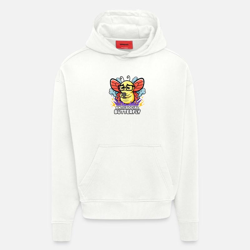Design papillon antisocial pour introvertis - Sweat à capuche bio épais oversize fabriqué en UE - OFF WHITE