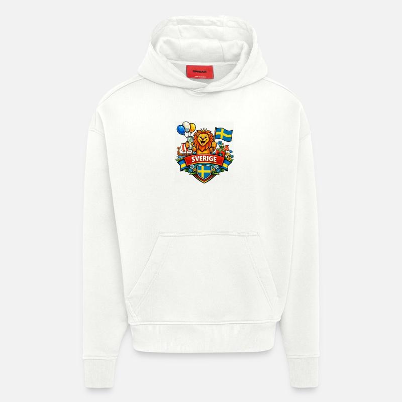 Logo joyeux de la Suède - Sweat à capuche bio épais oversize fabriqué en UE - OFF WHITE
