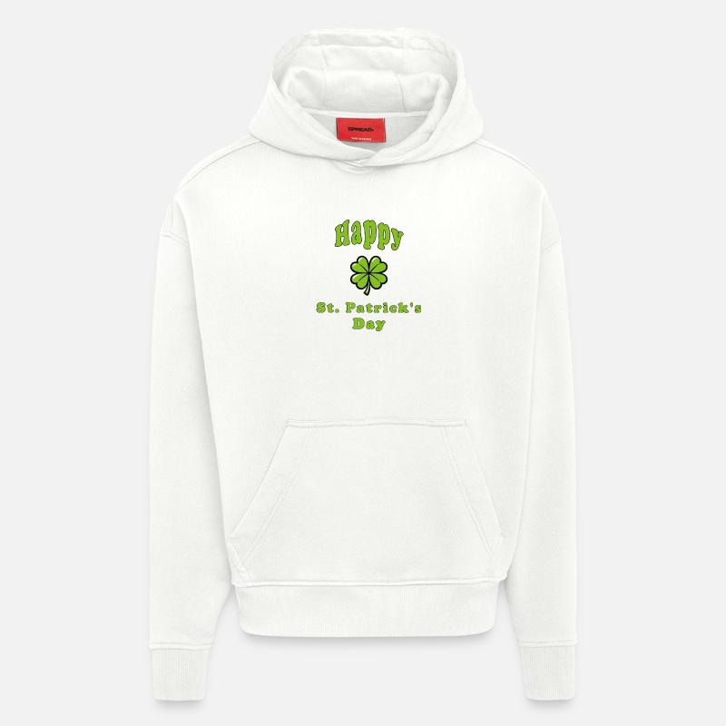 Bonne Saint-Patrick - Trèfle vert - Sweat à capuche bio épais oversize fabriqué en UE - OFF WHITE