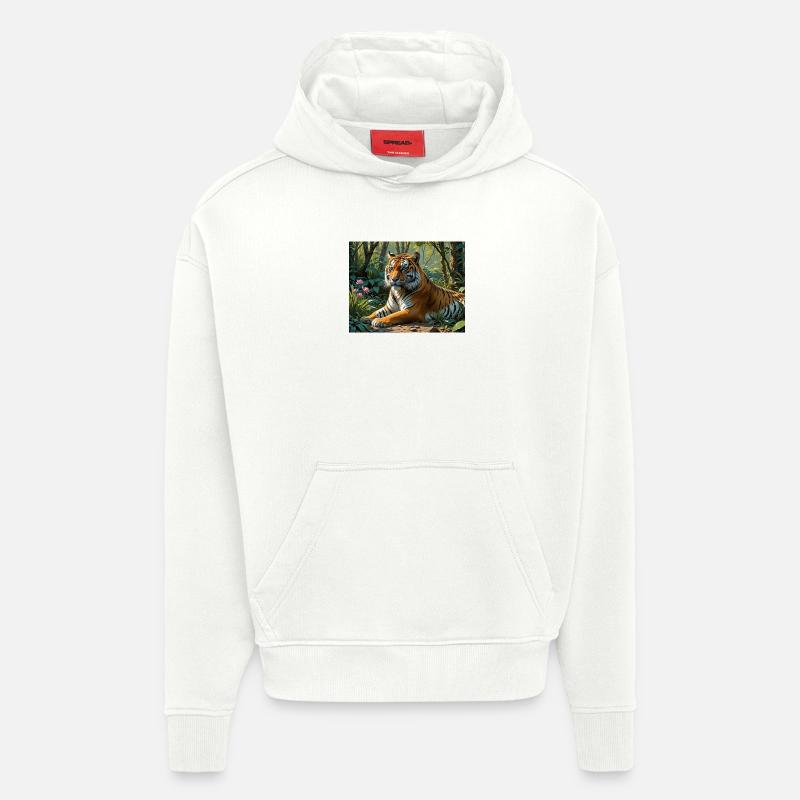 Tigre de la jungle - Sweat à capuche bio épais oversize fabriqué en UE - OFF WHITE