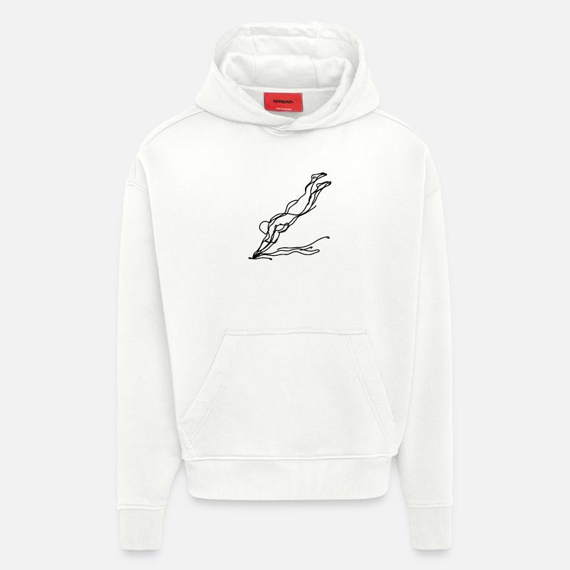 Dessin de nageurs - Sweat à capuche bio épais oversize fabriqué en UE - OFF WHITE