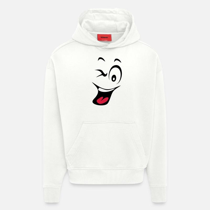smiley rieur humeur1 - Sweat à capuche bio épais oversize fabriqué en UE - OFF WHITE