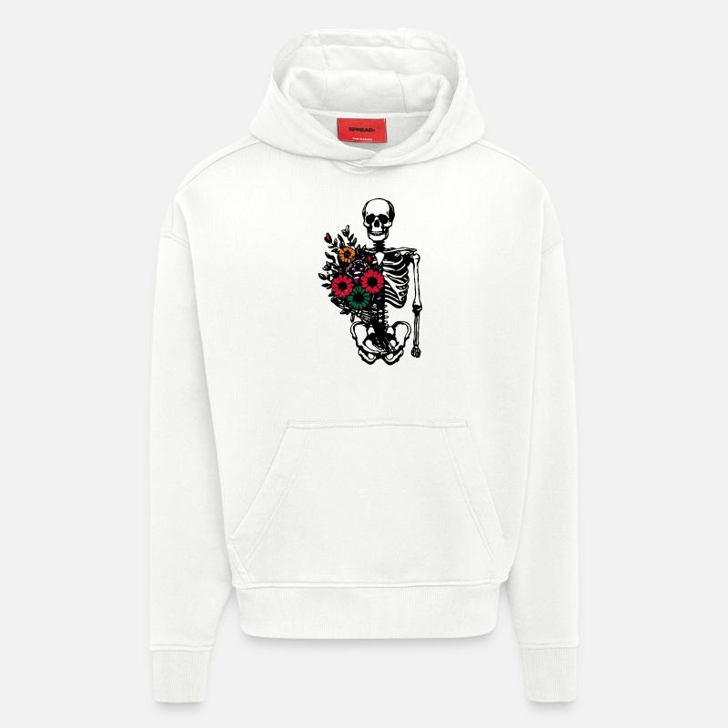 Squelette fleuri - squelette fleurs - Sweat à capuche bio épais oversize fabriqué en UE - OFF WHITE