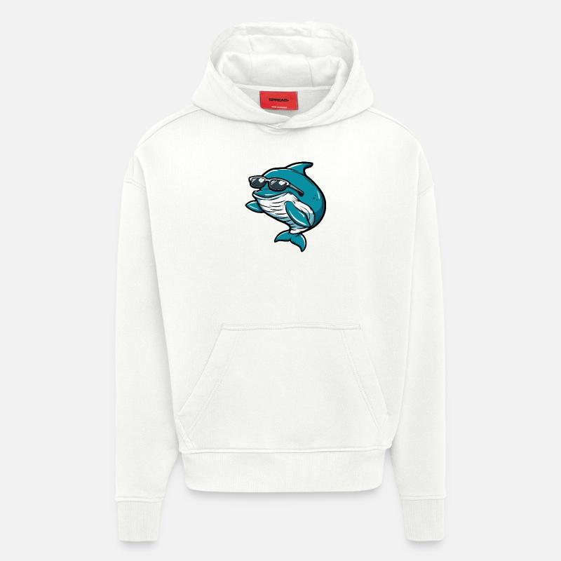 Baleine Cool Bande Dessinée - Sweat à capuche bio épais oversize fabriqué en UE - OFF WHITE