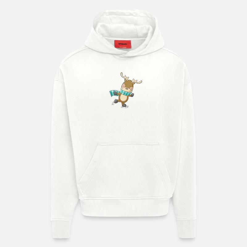 Patinage de rennes comique mignon - Sweat à capuche bio épais oversize fabriqué en UE - OFF WHITE