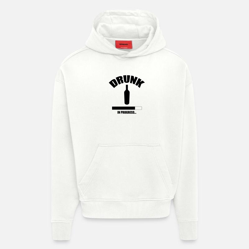 Drunk in progress... - Sweat à capuche bio épais oversize fabriqué en UE - OFF WHITE