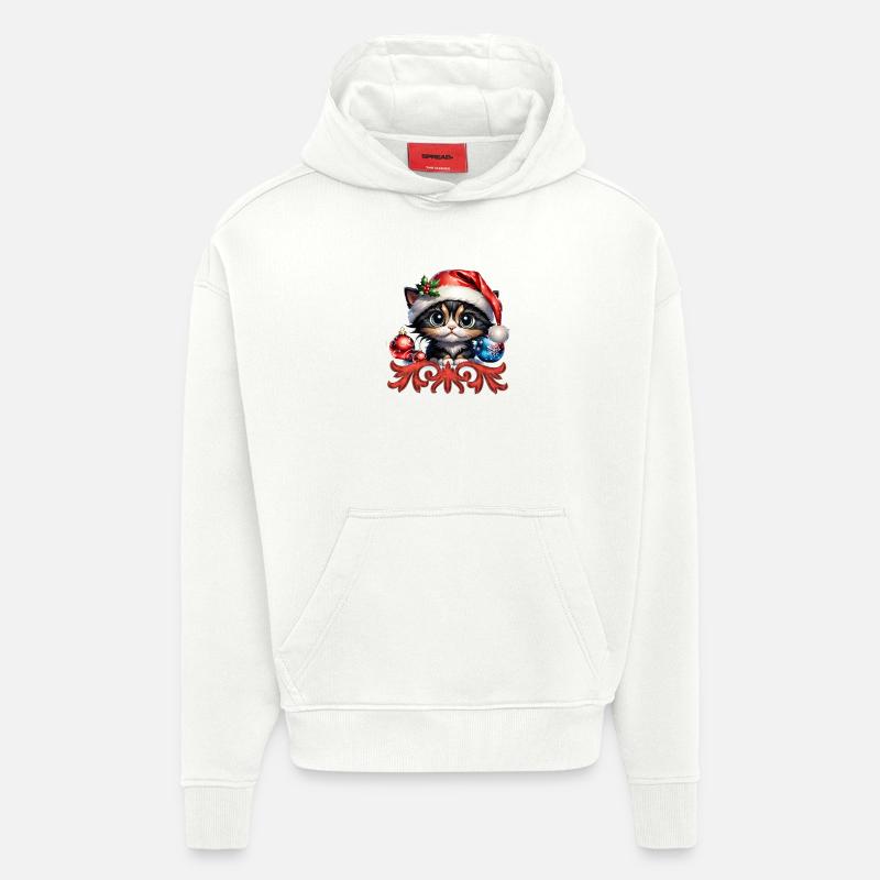 Adorable chaton de Noël. - Sweat à capuche bio épais oversize fabriqué en UE - OFF WHITE