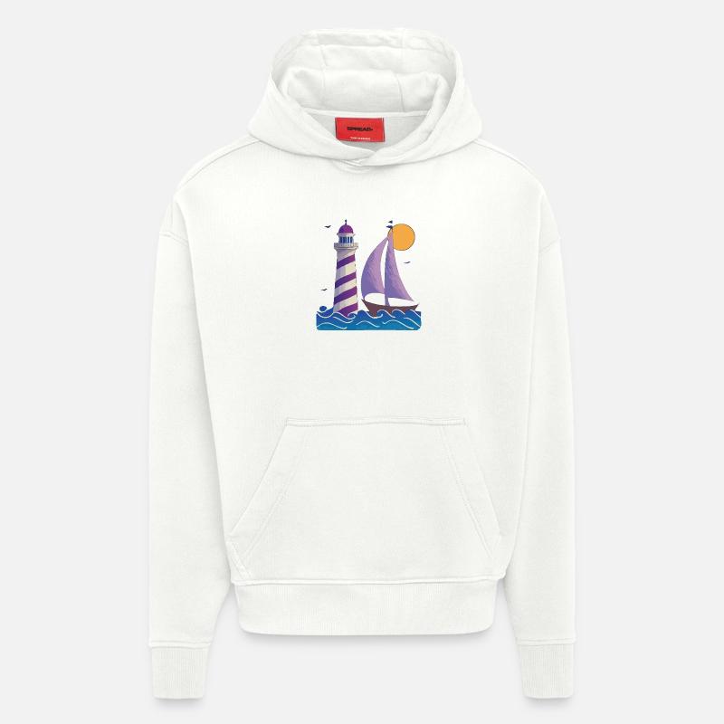 Leuchtturm mit Boot - Hoodie- made by SPREAD - OFF WHITE