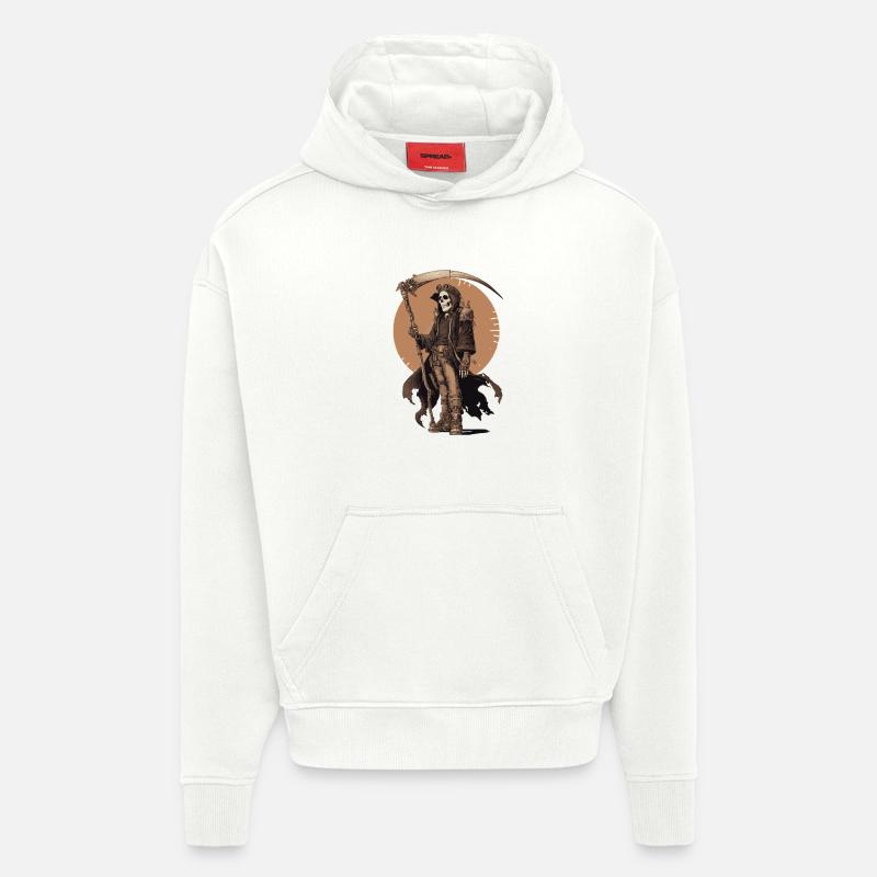 Steampunk Grim Reaper – Style Industriel - Sweat à capuche bio épais oversize fabriqué en UE - OFF WHITE