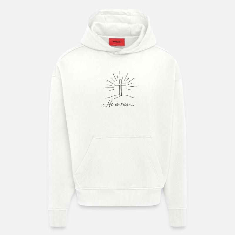 Crucifix He is Risen Easter Jesus - Hoodie- made by SPREAD - OFF WHITE