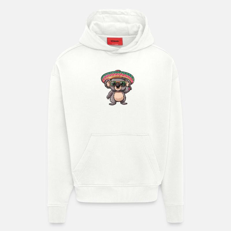 Koala Comic Sombrero drôle - Sweat à capuche bio épais oversize fabriqué en UE - OFF WHITE