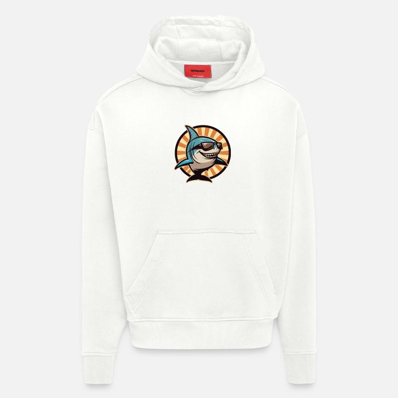 Requin Bande Dessinée Cool Été - Sweat à capuche bio épais oversize fabriqué en UE - OFF WHITE