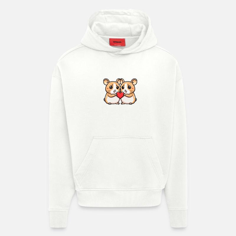 Hamster Couple Saint-Valentin - Sweat à capuche bio épais oversize fabriqué en UE - OFF WHITE