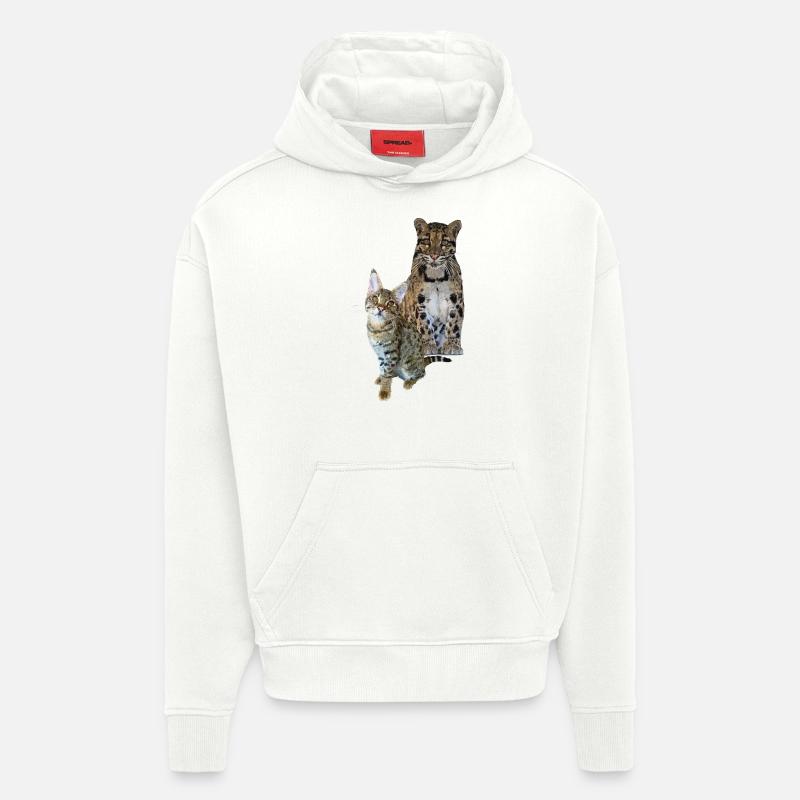 Panthère nébuleuse et chat - Sweat à capuche bio épais oversize fabriqué en UE - OFF WHITE