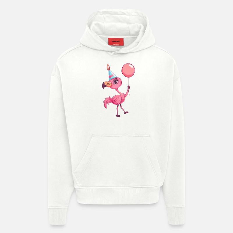 Bande dessinée d’anniversaire Flamingo - Sweat à capuche bio épais oversize fabriqué en UE - OFF WHITE