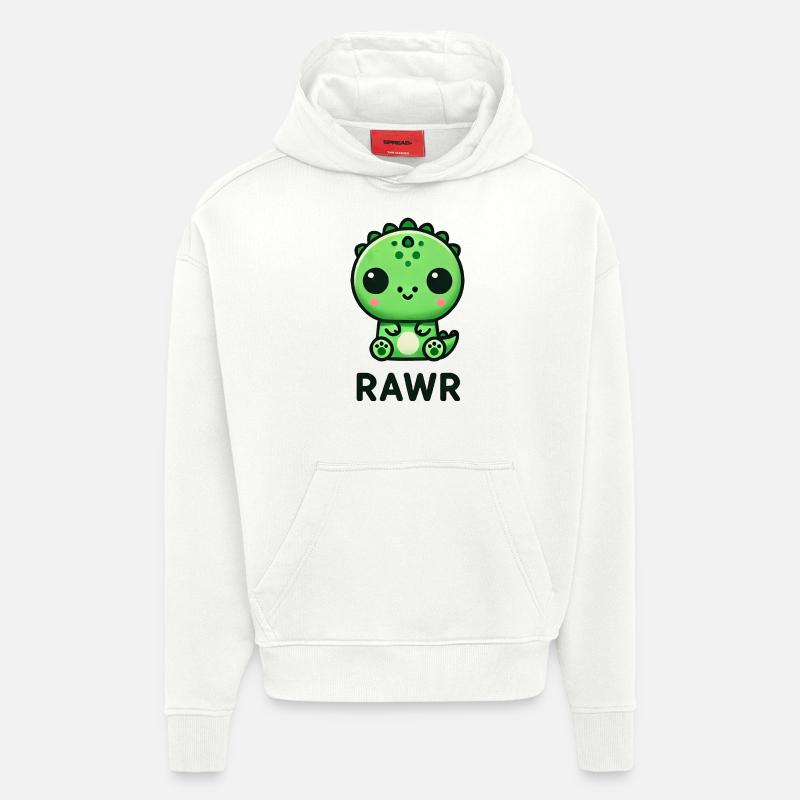 Mignon Dino T-Rex Chibi Rawr - Sweat à capuche bio épais oversize fabriqué en UE - OFF WHITE
