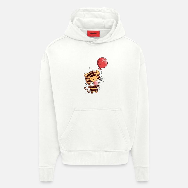 Tigre mignon avec ballon - Sweat à capuche bio épais oversize fabriqué en UE - OFF WHITE