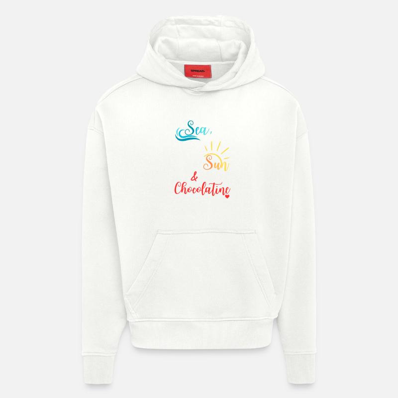 Sea, sun & Chocolatine - Sud-ouest - Pays-basque - Sweat à capuche bio épais oversize fabriqué en UE - OFF WHITE
