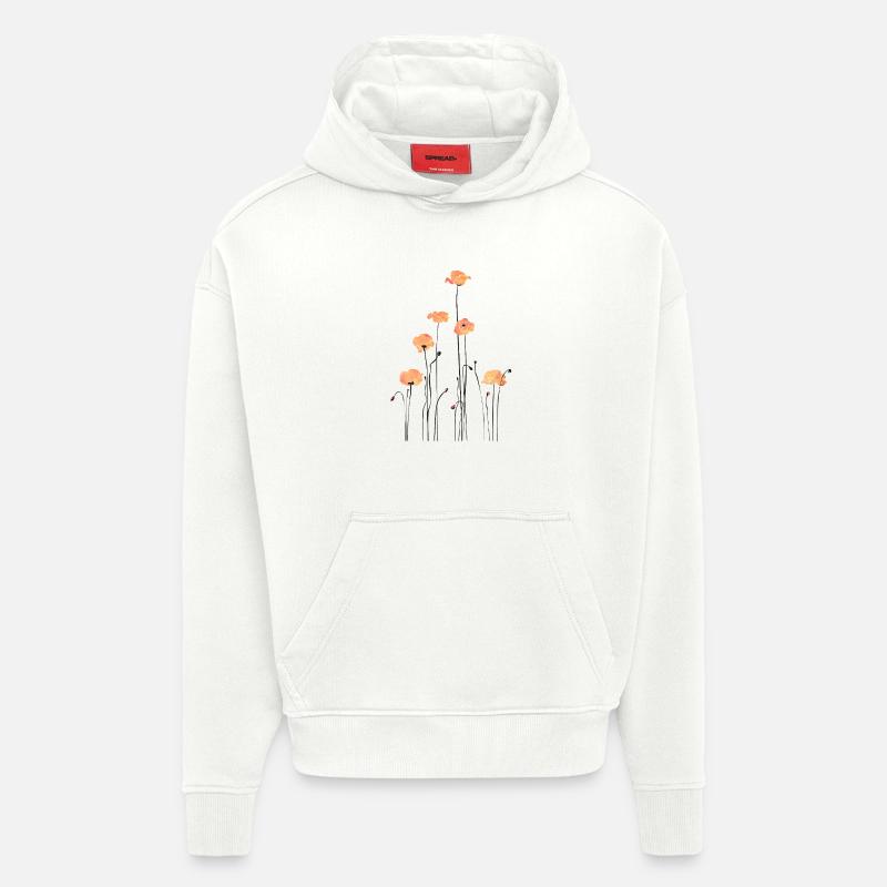 Illustration de coquelicots à l’aquarelle - Sweat à capuche bio épais oversize fabriqué en UE - OFF WHITE